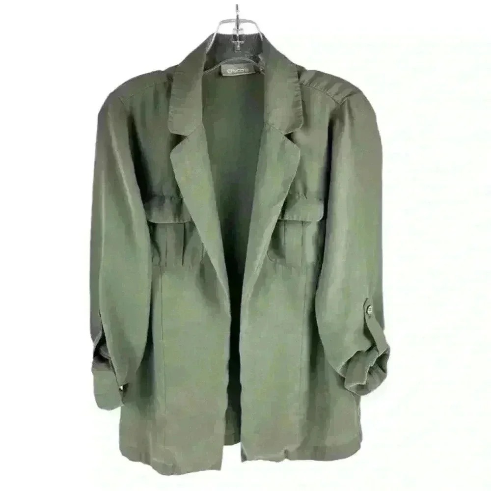 Chico's Women's‎ Army Green Mid-Length Lightweight Shacket Blazer Jacket Small